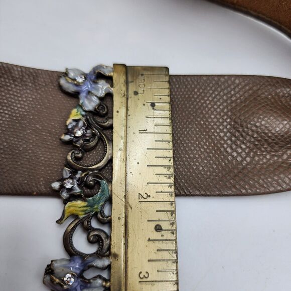 Vintage 80's DAME Beige Leather Ornate Snake Skin Buckle Waist Belt Fit To 29.5" - Picture 5 of 5